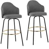 Ahoy 29" Bar Stool in Grey Fabric, Black Metal & Gold (Set of 2)